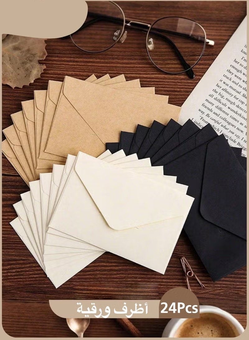 موندا عبوة من 24 ظرفًا صغيرًا، أظرف ورقية سميكة عتيقة الطراز، أظرف صغيرة، بطاقات عمل بثلاثة ألوان لدعوات الزفاف، وبطاقات المعايدة، ورسائل الشكر، وبطاقات الهدايا، وديكورات العطلات (كرافت، أسود، أبيض، 10×7 سم) - Image 1